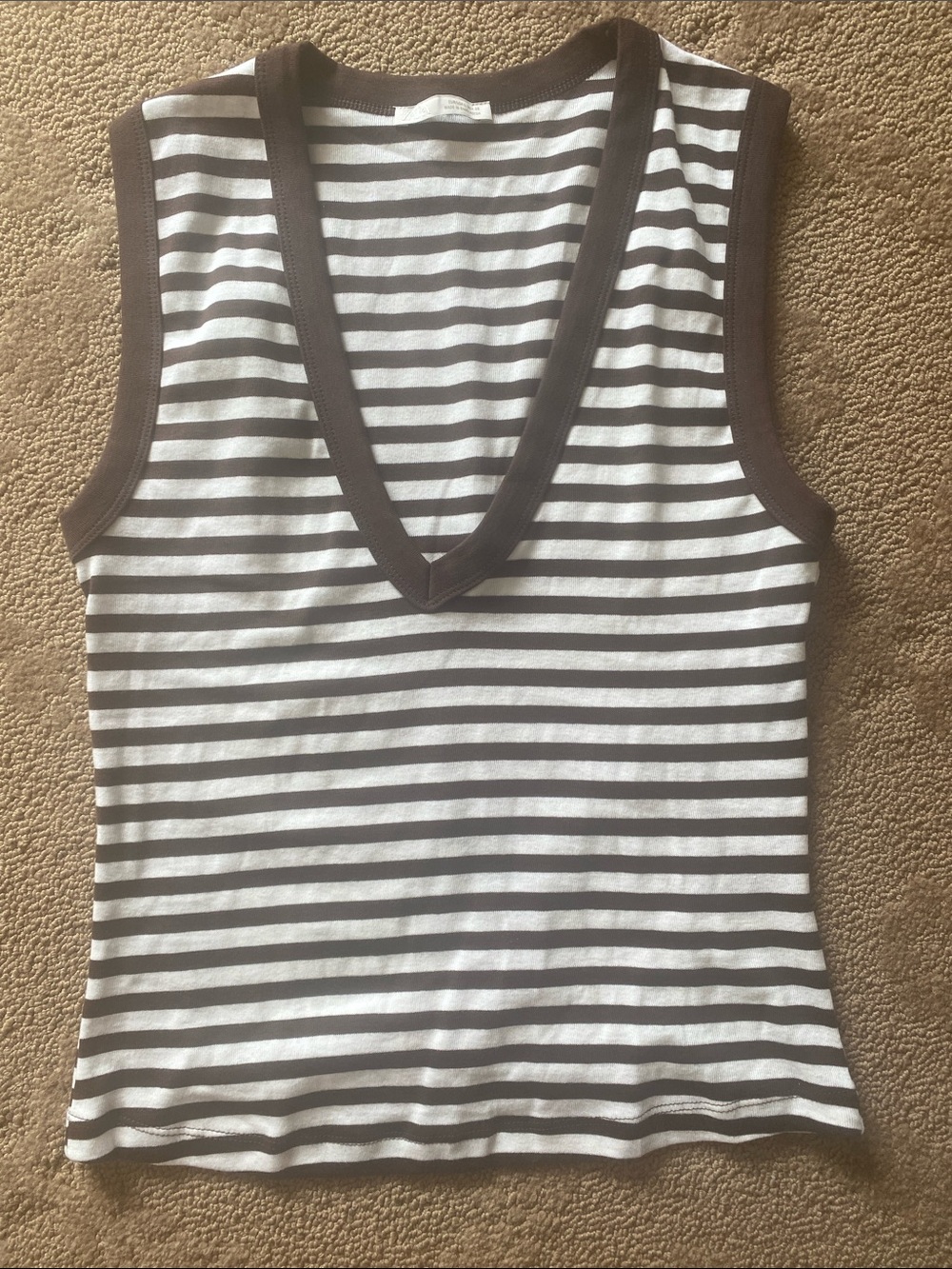 Zara Striped V-Neck Sleeveless Tank Top - Brown & White